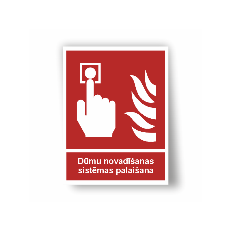 Luminiscējoša zīme “Dūmu novadīšanas sistēmas palaišana + teksts”